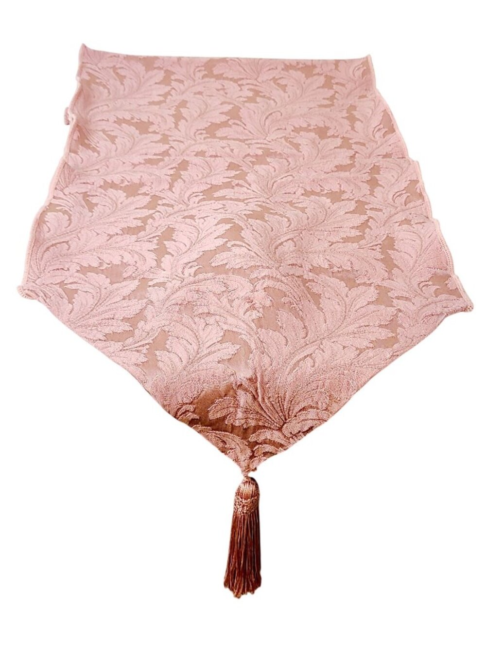 Vtg Jacquard Laurel Floral Pink Table Runner Tassels Granny Cottage Core